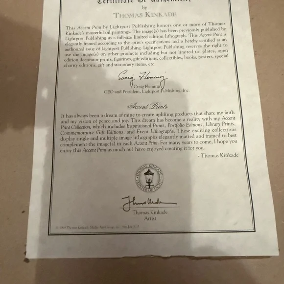 Thomas Kinkade Certificate of Authenticity - Picture 2 of 5